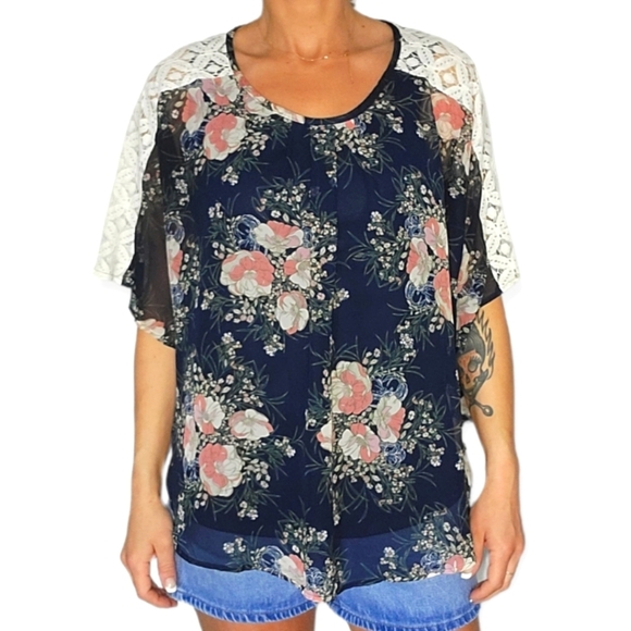 Ivy Ridge Lined Loose Fit Blouse Blue Large - Picture 1 of 4